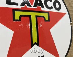Vintage Texaco Motor Oil Porcelain Sign Texas Gasoline Gas Station Pump Plate