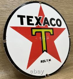 Vintage Texaco Motor Oil Porcelain Sign Texas Gasoline Gas Station Pump Plate