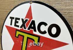 Vintage Texaco Motor Oil Porcelain Sign Texas Gasoline Gas Station Pump Plate