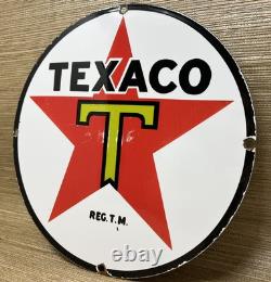 Vintage Texaco Motor Oil Porcelain Sign Texas Gasoline Gas Station Pump Plate