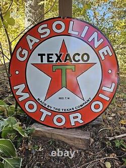 Vintage Texaco Porcelain Sign 30 Roadside Highway Gasoline & Motor Oil