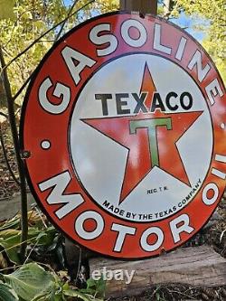 Vintage Texaco Porcelain Sign 30 Roadside Highway Gasoline & Motor Oil