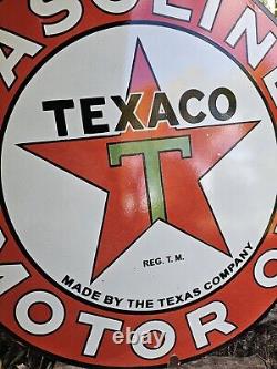 Vintage Texaco Porcelain Sign 30 Roadside Highway Gasoline & Motor Oil