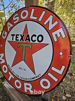 Vintage Texaco Porcelain Sign 30 Roadside Highway Gasoline & Motor Oil