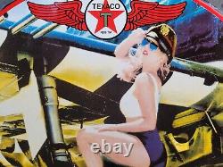Vintage Texaco Porcelain Sign Aviation Engine Oil Gas Airplane Service Girl