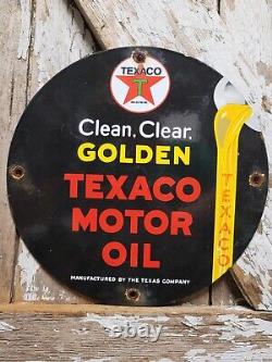 Vintage Texaco Porcelain Sign Old Golden Texas Fuel Gasoline Motor Oil Company
