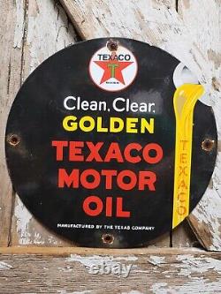 Vintage Texaco Porcelain Sign Old Golden Texas Fuel Gasoline Motor Oil Company