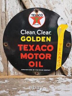 Vintage Texaco Porcelain Sign Old Golden Texas Fuel Gasoline Motor Oil Company