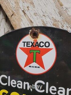 Vintage Texaco Porcelain Sign Old Golden Texas Fuel Gasoline Motor Oil Company