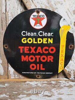 Vintage Texaco Porcelain Sign Old Golden Texas Fuel Gasoline Motor Oil Company