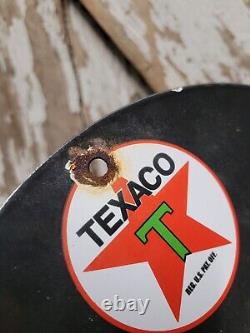 Vintage Texaco Porcelain Sign Old Golden Texas Fuel Gasoline Motor Oil Company