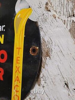 Vintage Texaco Porcelain Sign Old Golden Texas Fuel Gasoline Motor Oil Company