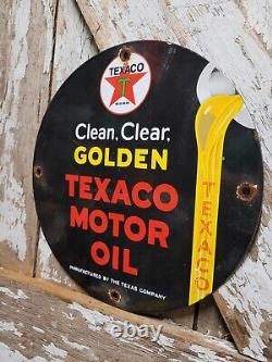 Vintage Texaco Porcelain Sign Old Golden Texas Fuel Gasoline Motor Oil Company