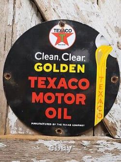 Vintage Texaco Porcelain Sign Old Golden Texas Fuel Gasoline Motor Oil Company