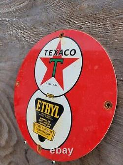 Vintage Texaco Porcelain Sign Texas Motor Oil Gas Garage Service Pump Ethyl 12