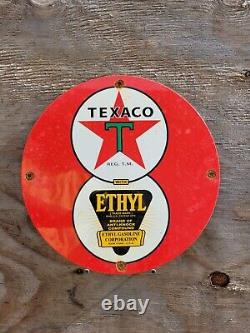 Vintage Texaco Porcelain Sign Texas Motor Oil Gas Garage Service Pump Ethyl 12