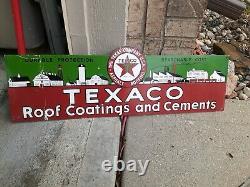 Vintage Texaco Roofing Cement Gasoline Sign Metal oil Dealer USA Coatings Soda