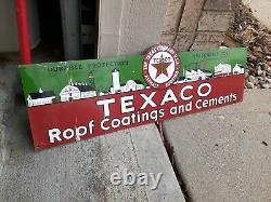 Vintage Texaco Roofing Cement Gasoline Sign Metal oil Dealer USA Coatings Soda