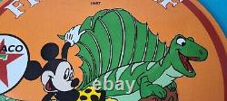 Vintage Texaco Sign Mickey Mouse Disney Comic Gas Pump Porcelain Sign