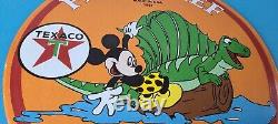 Vintage Texaco Sign Mickey Mouse Disney Comic Gas Pump Porcelain Sign