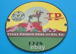 Vintage Texas Pacific Coal Oil Porcelain Gas Service Station 11 1/4 Pump Sign