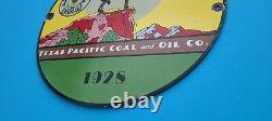 Vintage Texas Pacific Coal Oil Porcelain Gas Service Station 11 1/4 Pump Sign