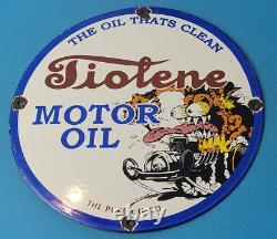 Vintage Tiolene Motor Oil Porcelain Rat Fink Ed Roth Gas Pump Plate Service Sign