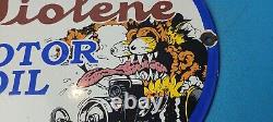 Vintage Tiolene Motor Oil Porcelain Rat Fink Ed Roth Gas Pump Plate Service Sign