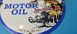 Vintage Tiolene Motor Oil Porcelain Rat Fink Ed Roth Gas Pump Plate Service Sign