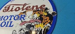 Vintage Tiolene Motor Oil Porcelain Rat Fink Ed Roth Gas Pump Plate Service Sign