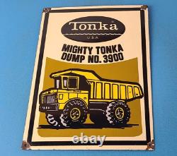 Vintage Tonka Dump Truck Sign Metal Toy Die Cast Kids Porcelain Gas Pump Sign