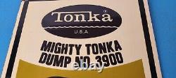 Vintage Tonka Dump Truck Sign Metal Toy Die Cast Kids Porcelain Gas Pump Sign