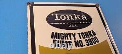 Vintage Tonka Dump Truck Sign Metal Toy Die Cast Kids Porcelain Gas Pump Sign