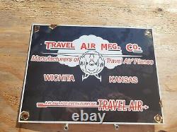 Vintage Travel Air Porcelain Sign Gas Oil Kansas Aircraft Aviation Manufacturing