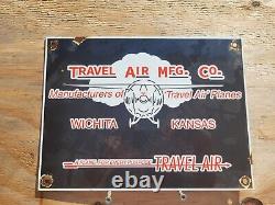 Vintage Travel Air Porcelain Sign Gas Oil Kansas Aircraft Aviation Manufacturing