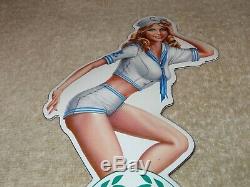 Vintage Triumph Motorcycle Pin Up Model 8 Porcelain Metal Car Gasoline Oil Sign