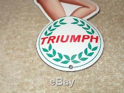 Vintage Triumph Motorcycle Pin Up Model 8 Porcelain Metal Car Gasoline Oil Sign