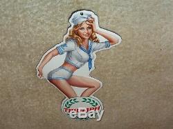 Vintage Triumph Motorcycle Pin Up Model 8 Porcelain Metal Car Gasoline Oil Sign