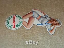 Vintage Triumph Motorcycle Pin Up Model 8 Porcelain Metal Car Gasoline Oil Sign