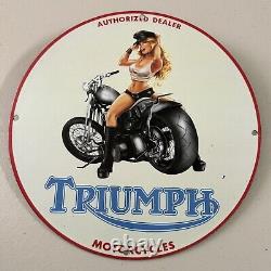 Vintage Triumph Motorcycle Porcelain Gas Oil Dealer Parts & Service Pump Sign