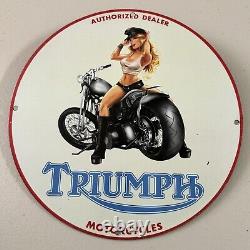 Vintage Triumph Motorcycle Porcelain Gas Oil Dealer Parts & Service Pump Sign