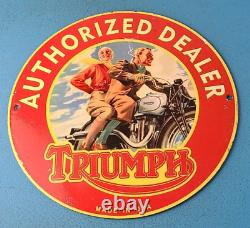 Vintage Triumph Porcelain Gas Pump Dealer Service Station Motorcycles Sign