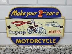 Vintage Triumph Porcelain Sign Gas Motorcycle Dealer Advertising Ariel Service