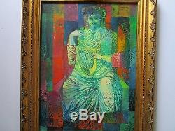 Vintage Tryptich Painting Abstract Expressionism Cubism Musicians Signed MCM