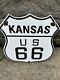 Vintage Us Route 66 Kansas Sign Porcelain Hwy State Road Gas Oil Pump Sign