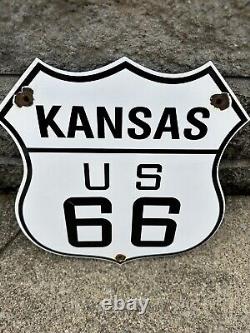 Vintage US Route 66 Kansas Sign Porcelain Hwy State Road Gas Oil Pump Sign