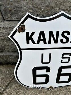 Vintage US Route 66 Kansas Sign Porcelain Hwy State Road Gas Oil Pump Sign