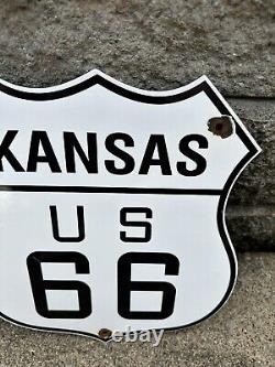 Vintage US Route 66 Kansas Sign Porcelain Hwy State Road Gas Oil Pump Sign