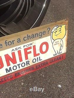Vintage Uniflo Motor Oil Metal Sign With Graphics Gasoline Service Station 18X11