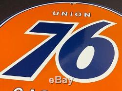Vintage Union 76 Gas 11 3/4 Porcelain Metal Gasoline & Oil Sign! Pump Plate